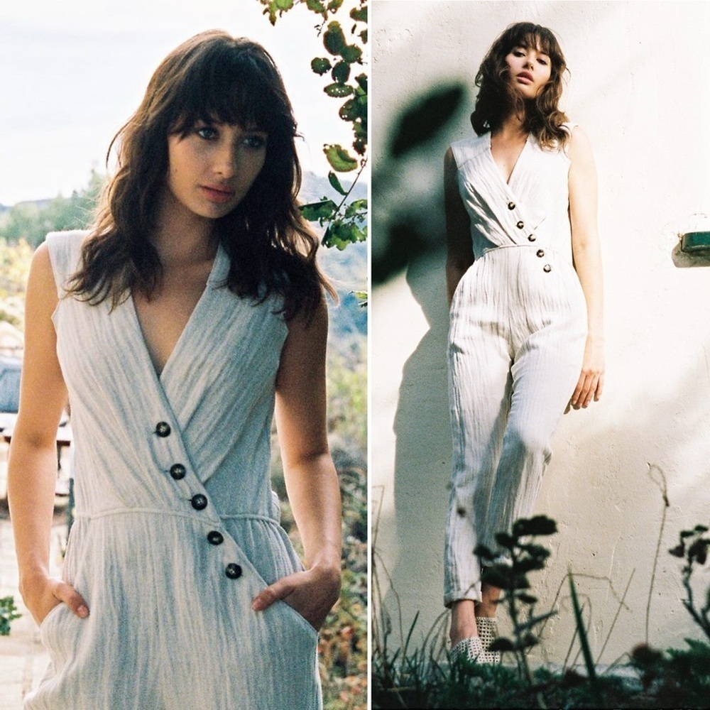 YSTR Lou Linen Cotton Gauze Button Sleeveless Jumpsuit‎